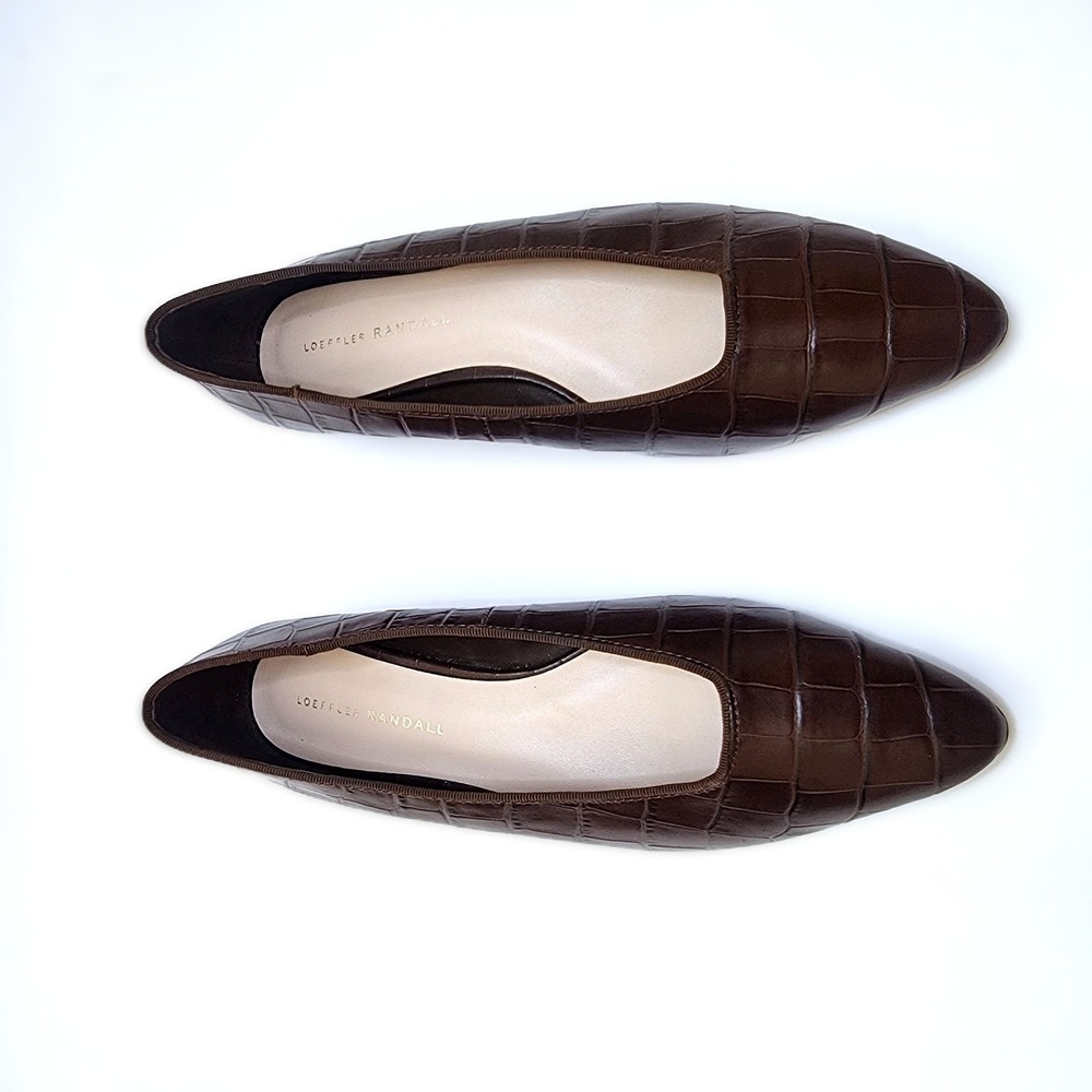 Loeffler Randall Pointed Toe Brown Croc Simone Heeled Flats - Picture 8 of 15